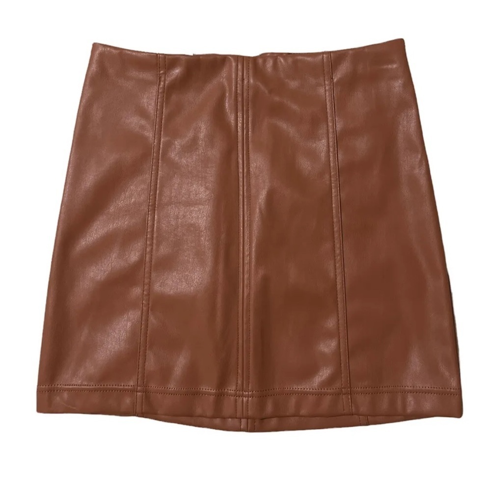 Tinseltown Brown Vegan Leather Mini Skirt – Size M Faux Leather
